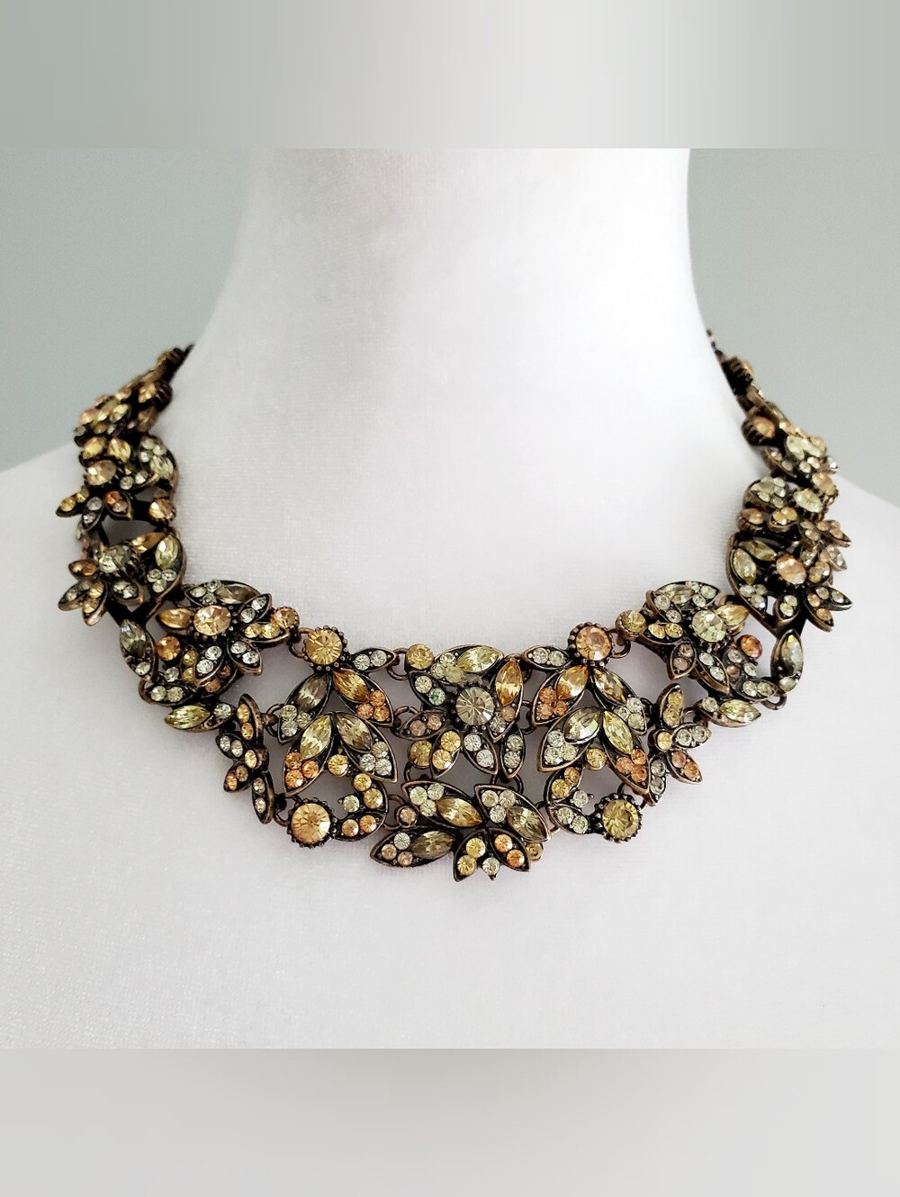 ZARA Rustic Gold-Tone Floral Crystal Statement Necklace Champagne & Pale Yellow